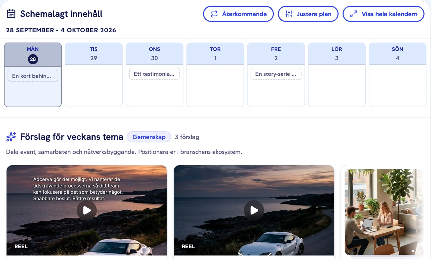 Adcervas veckoplan: schemalagt innehåll måndag till söndag och förslag för veckans tema